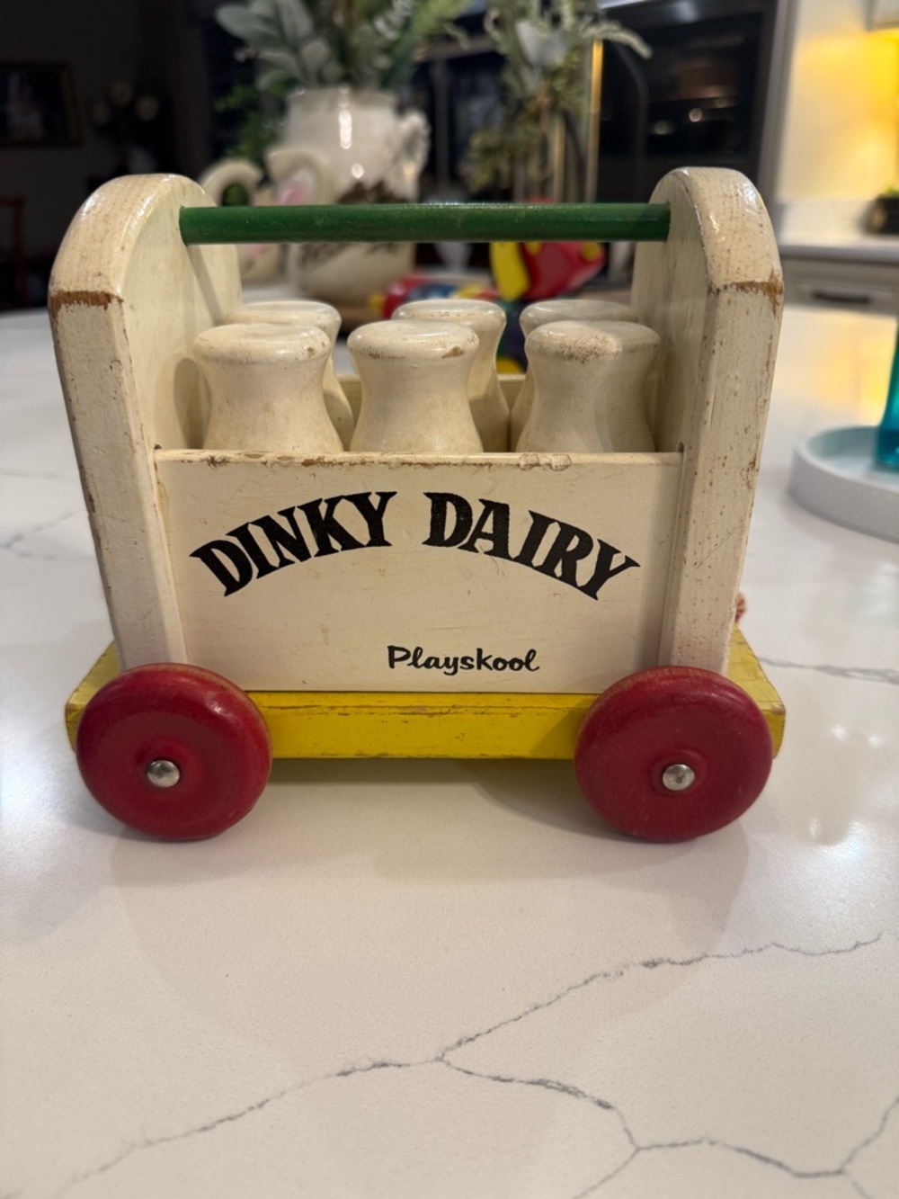 1950’s Dinky Dairy Wooden Milk Cart - White, Yellow & Red